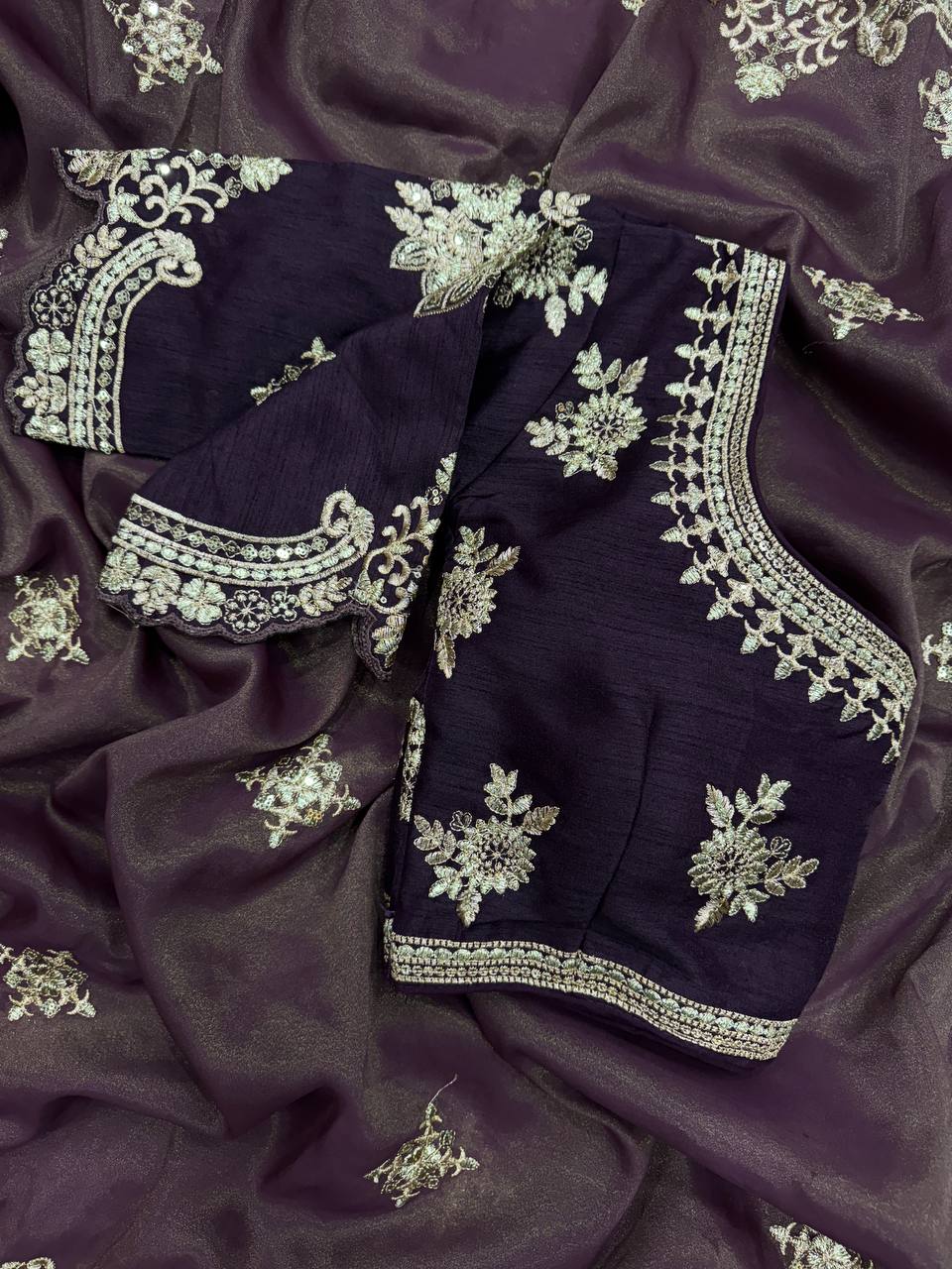Celebrity Wear Soft Copper Gold Weave Silk Beautiful Sequins And Zari Embroidery Work Bollywood Saree