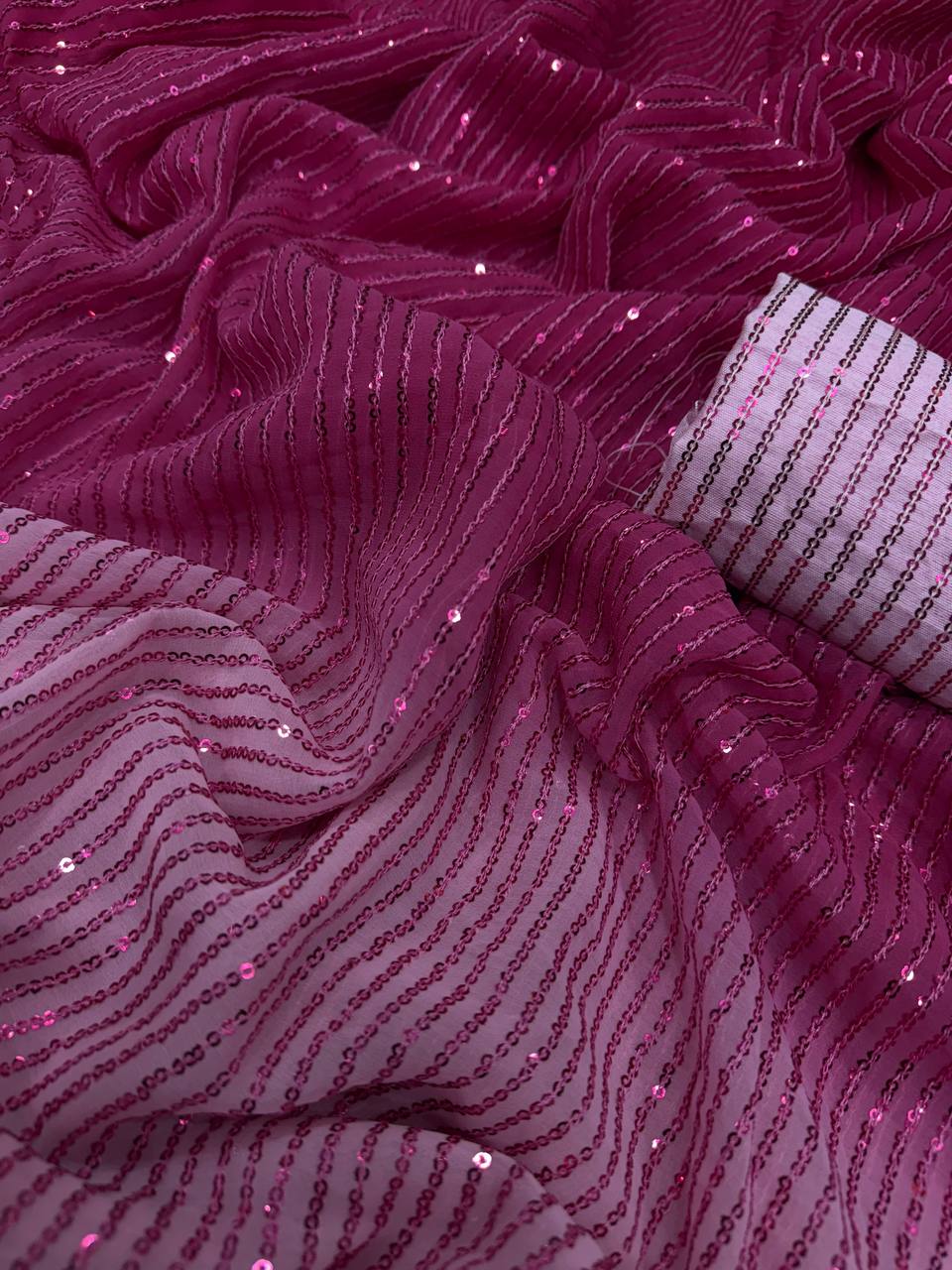Dual Pink Shaded Georgette Beautiful Sequin Embroidery Work Party Wear Saree