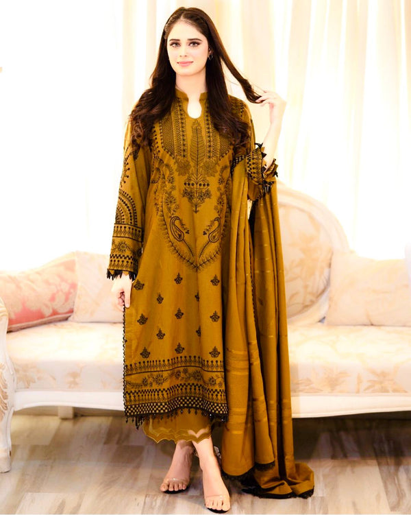 Wedding Wear Mustard Color Heavy Faux Georgette With Embroidery Work Beautiful Salwar Plazzo Suit