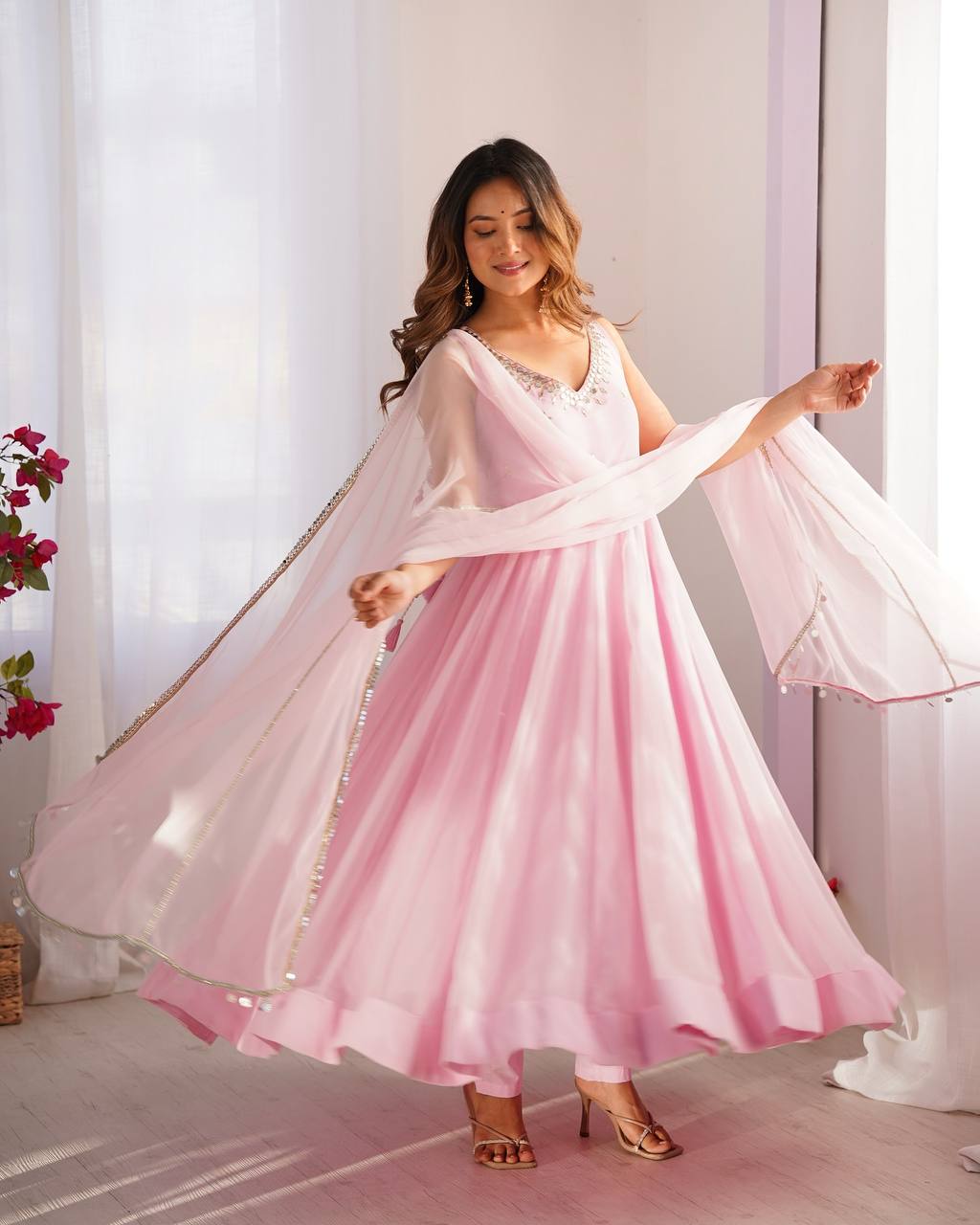 Exclusive Baby Pink Color Georgette Anarkali Suit