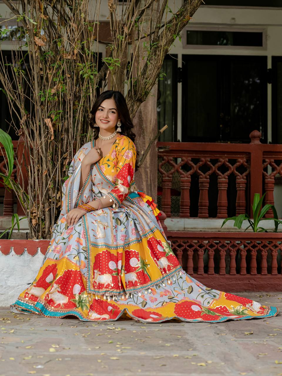 Exclusive Yellow Color Crepe Silk With Foil Printed Lehenga Choli Set With Dupatta