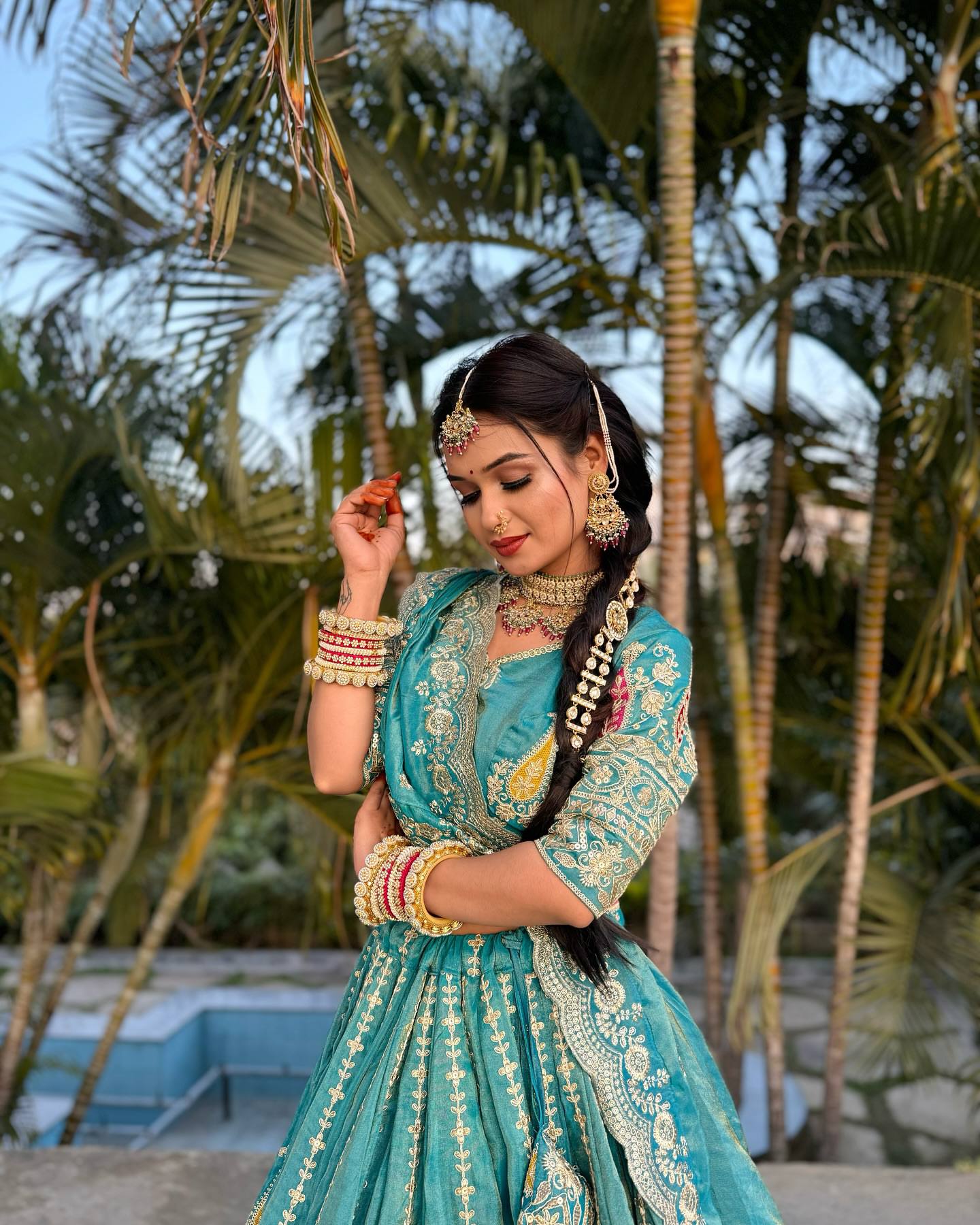 Wedding Wear Sky Green Color Embroidered With Thread And Sequin Work Cosmos Simmer Lehenga Choli Set