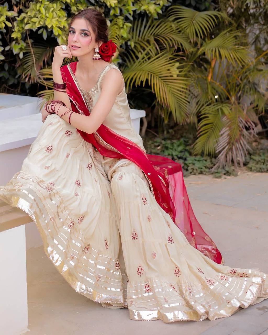 Festival Wear Cream Color Soft Chinon With Sequin Embroidery Beautiful Sharara Suit