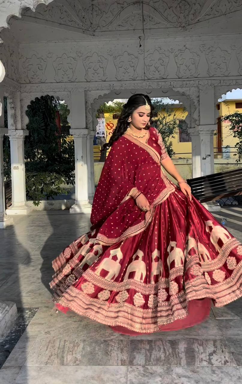 Wedding Wear Maroon Color Heavy Chinon Silk Embroidery With Sequence Work Lehenga Choli