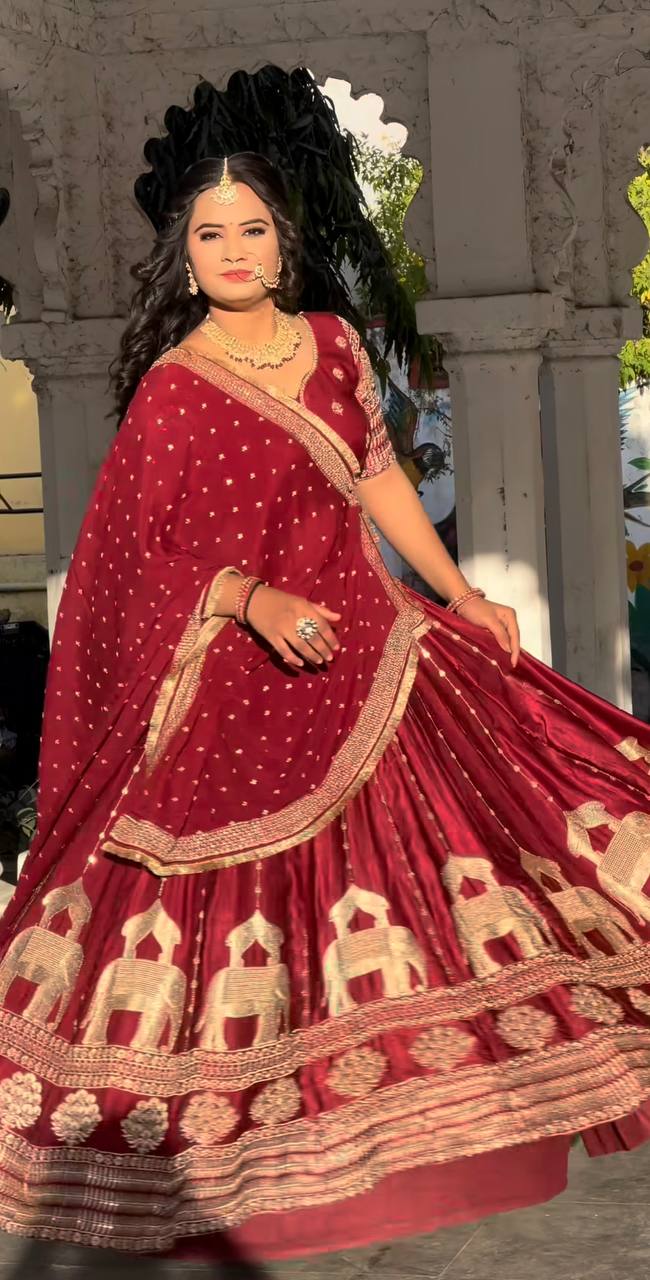 Wedding Wear Maroon Color Heavy Chinon Silk Embroidery With Sequence Work Lehenga Choli