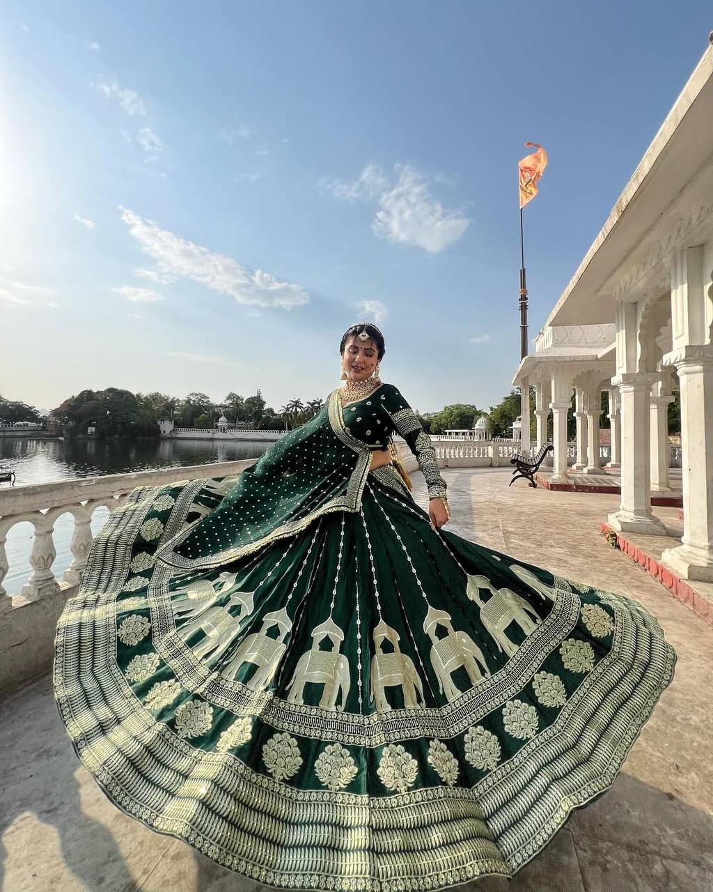 Wedding Wear Green Color Heavy Chinon Silk Embroidery With Sequence Work Lehenga Choli