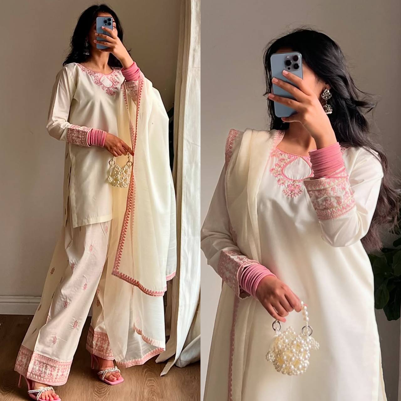 Festive Wear Off White Color Rayon Cotton Silk With Sequins And  Embroidery Zari Work Designer Salwar Suit