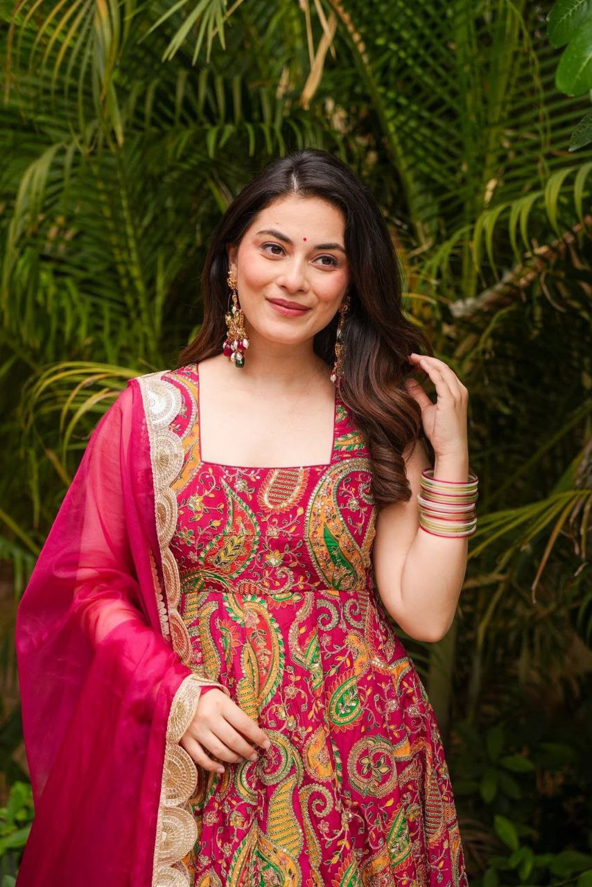 Engagement Wear Multi Color Jimmy Organza Silk Digital Printed Beautiful Anarkali Gown