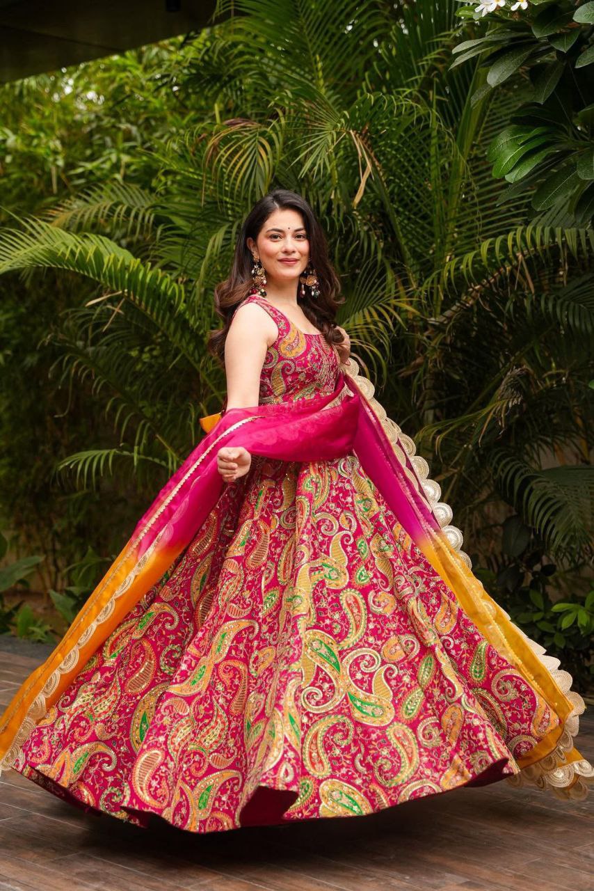 Engagement Wear Multi Color Jimmy Organza Silk Digital Printed Beautiful Anarkali Gown