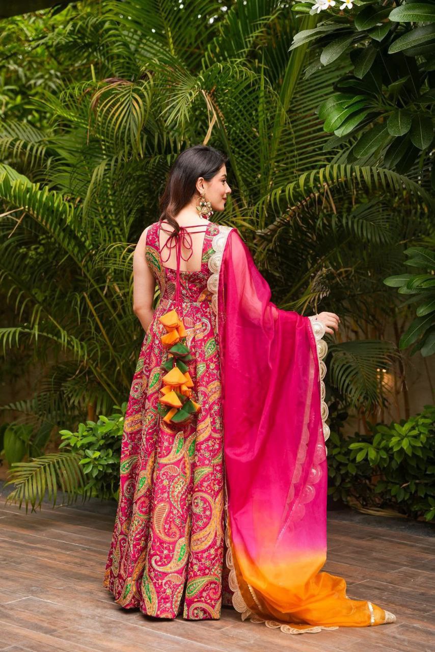 Engagement Wear Multi Color Jimmy Organza Silk Digital Printed Beautiful Anarkali Gown
