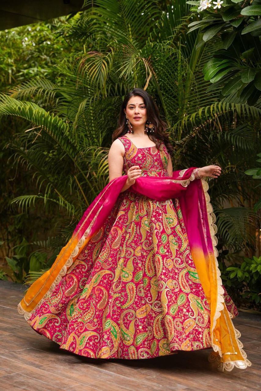Engagement Wear Multi Color Jimmy Organza Silk Digital Printed Beautiful Anarkali Gown