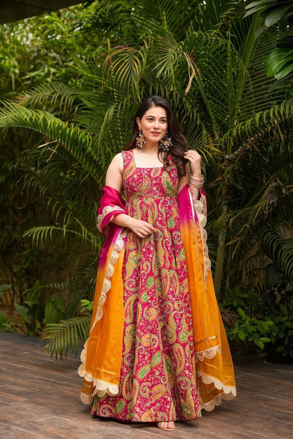 Engagement Wear Multi Color Jimmy Organza Silk Digital Printed Beautiful Anarkali Gown