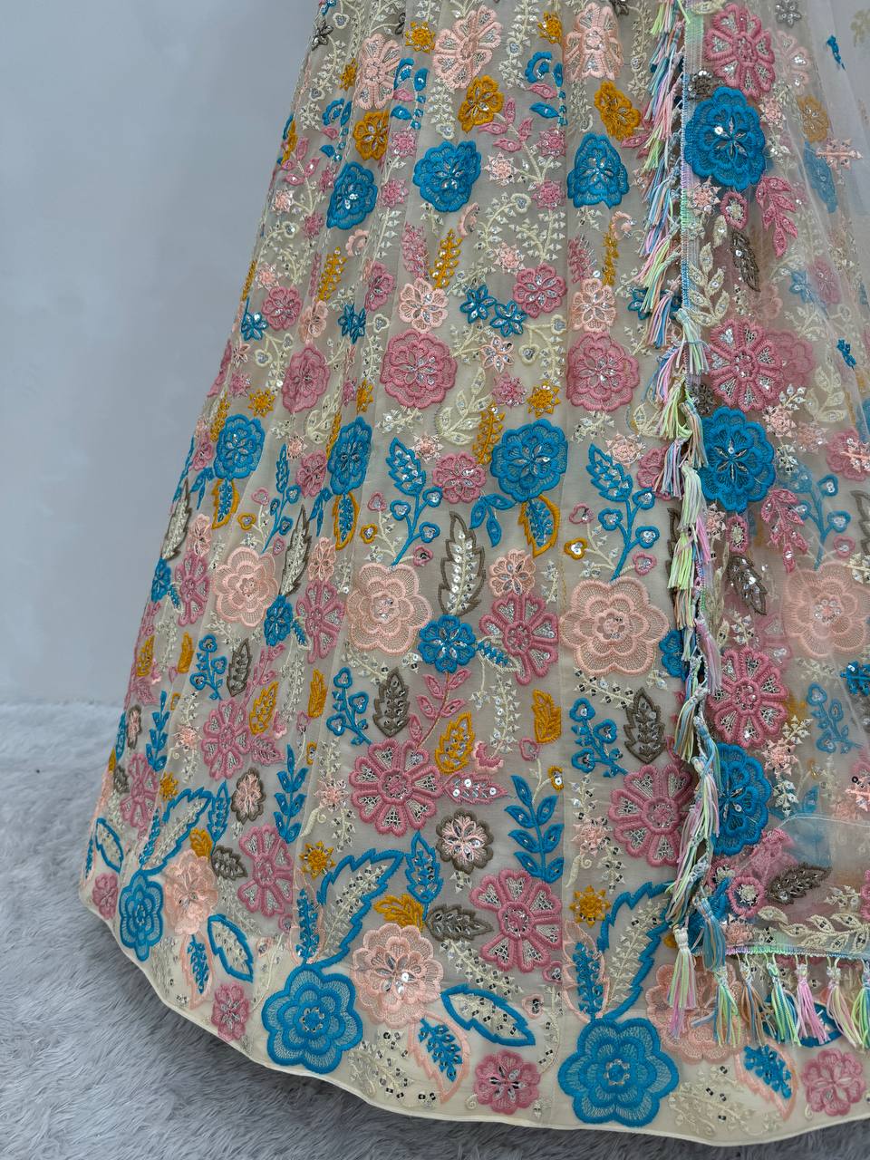 Wedding Wear Multi Color Faux Georgette With Heavy Embroidered Sequence Work Lehenga Choli