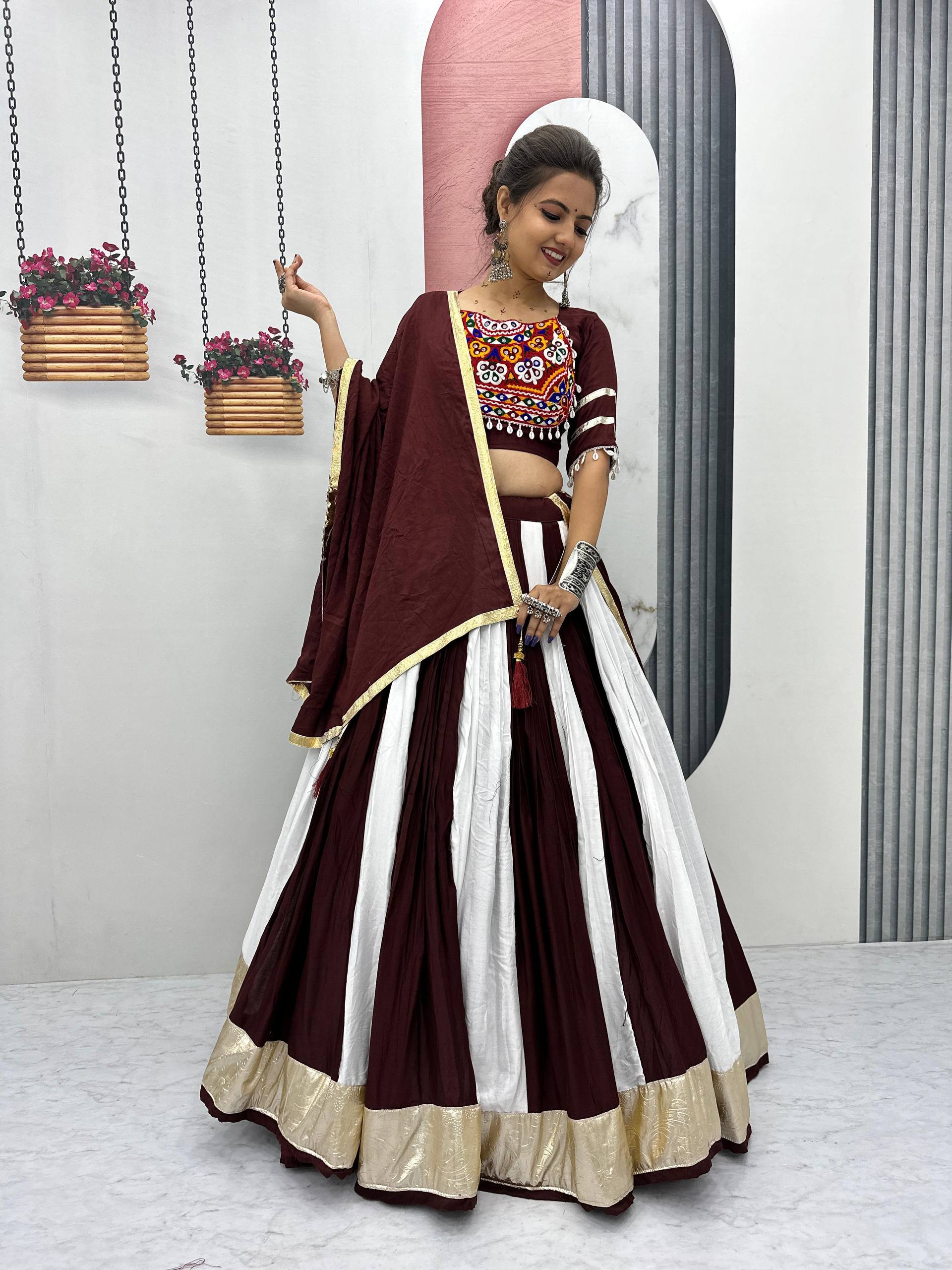 Navratri Special Black And White Color Pure Cotton With Gamathi Work Lehenga Choli Set