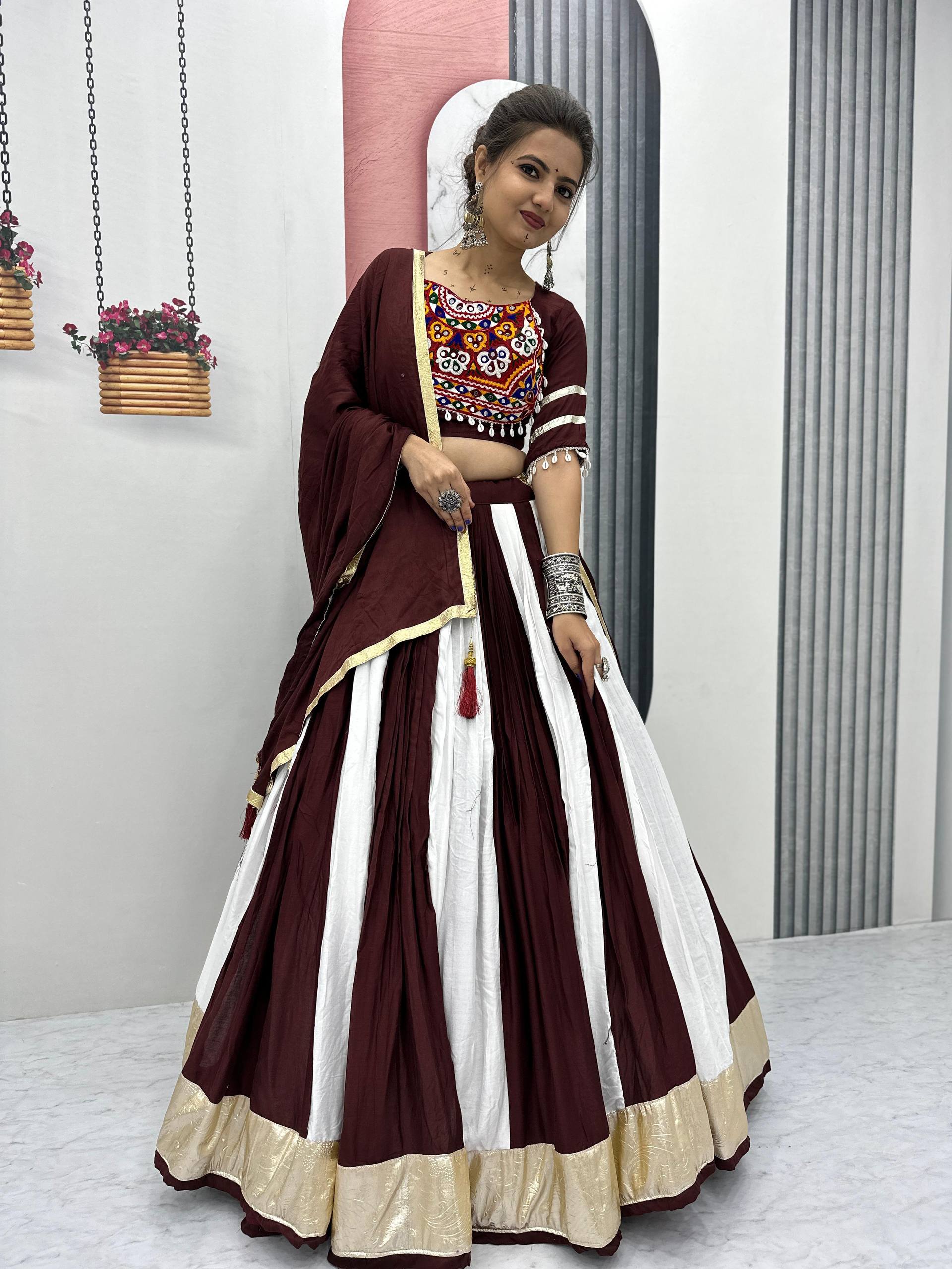 Navratri Special Black And White Color Pure Cotton With Gamathi Work Lehenga Choli Set