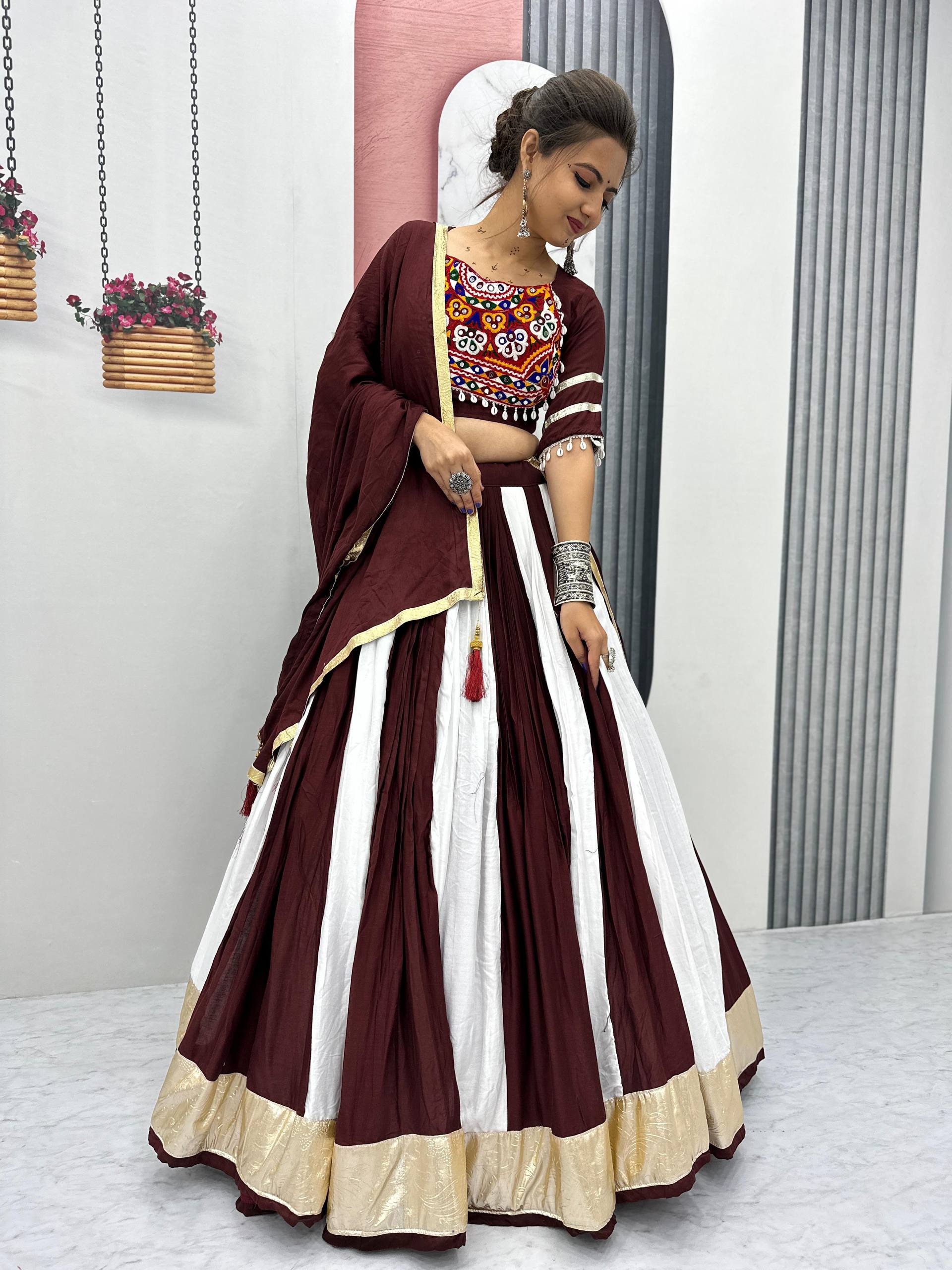 Navratri Special Black And White Color Pure Cotton With Gamathi Work Lehenga Choli Set