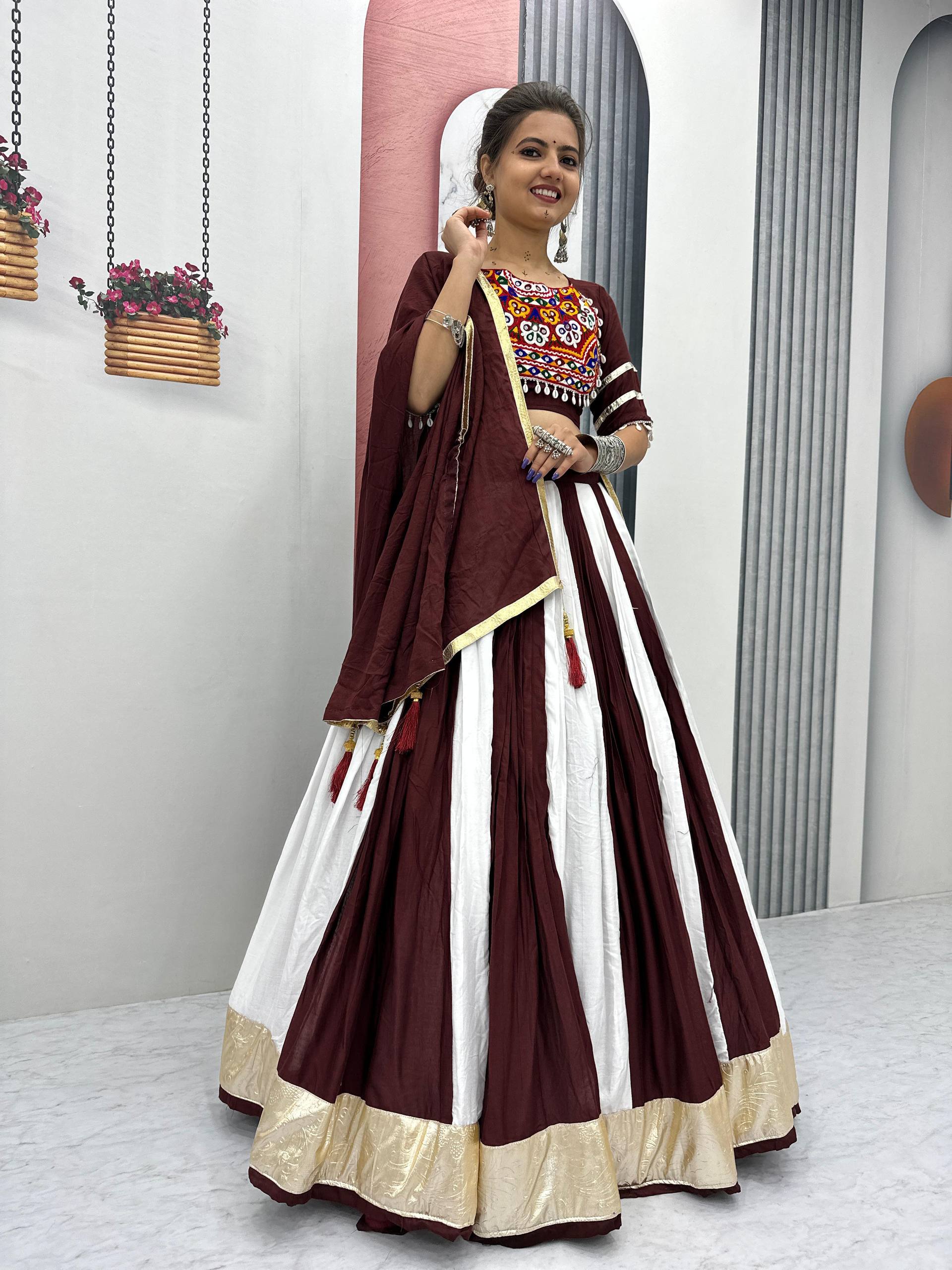 Navratri Special Black And White Color Pure Cotton With Gamathi Work Lehenga Choli Set