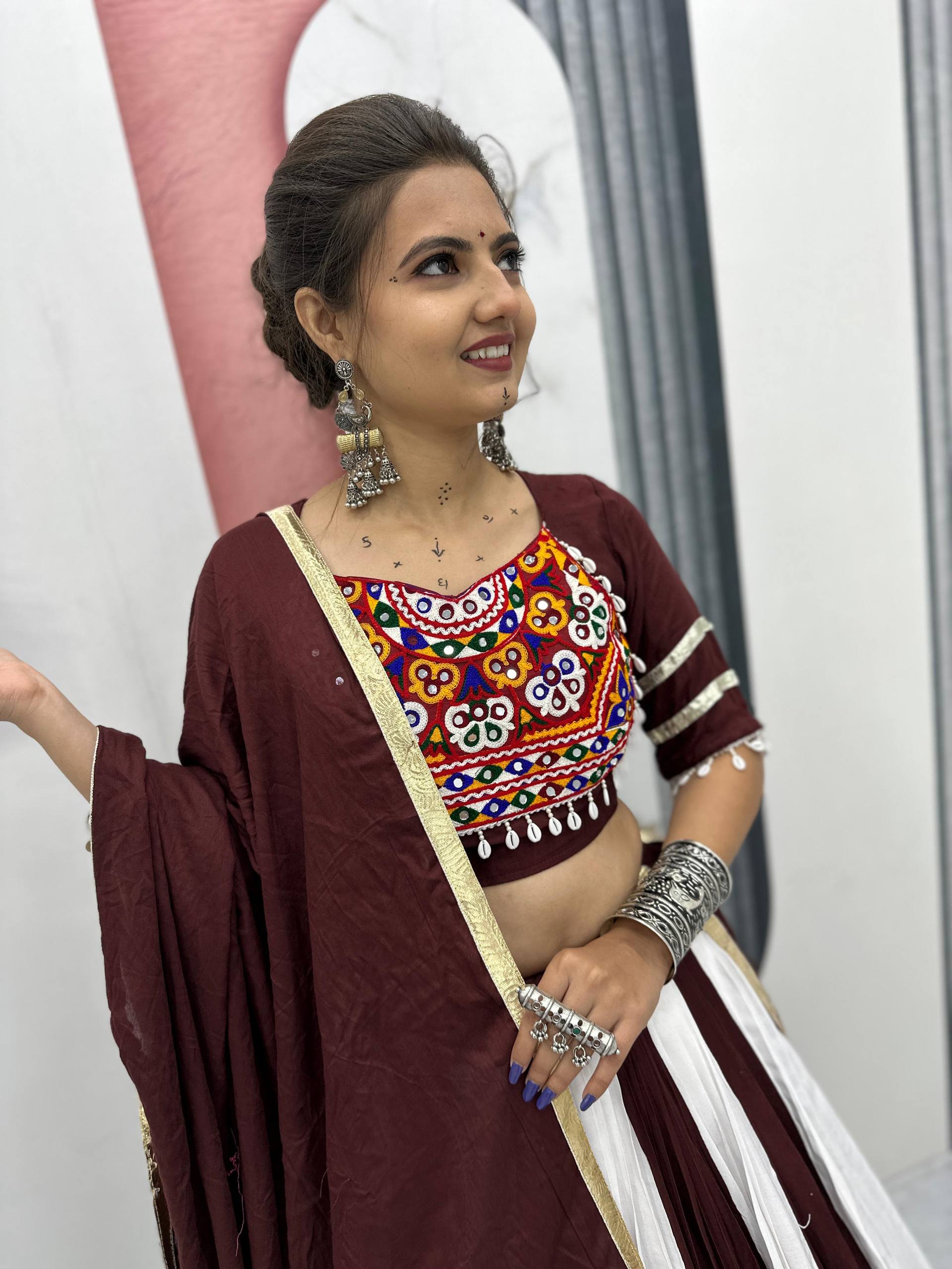Navratri Special Black And White Color Pure Cotton With Gamathi Work Lehenga Choli Set