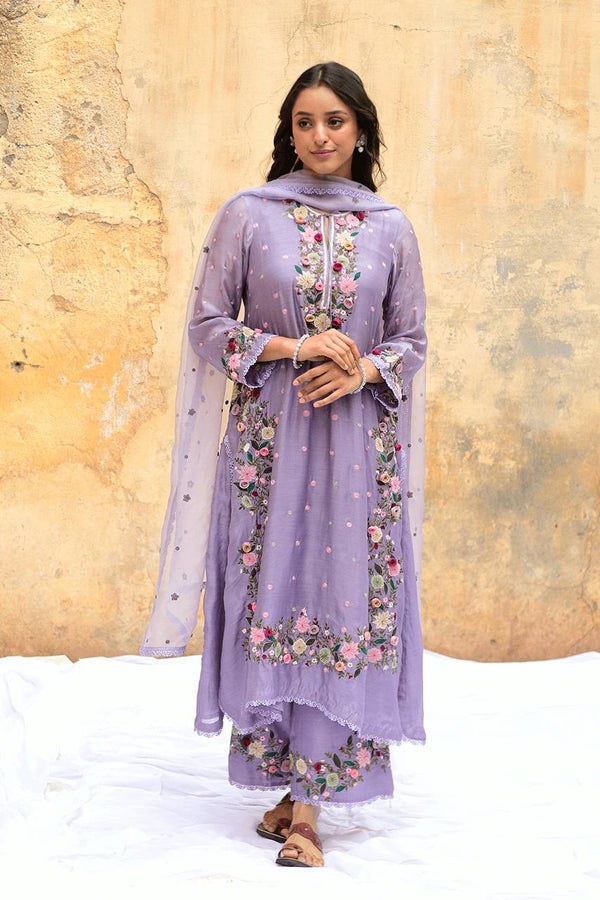 Festive Wear Lavender Color Heavy Faux Georgette With Embroidery Sequin Work Palazzo Salwar Suit