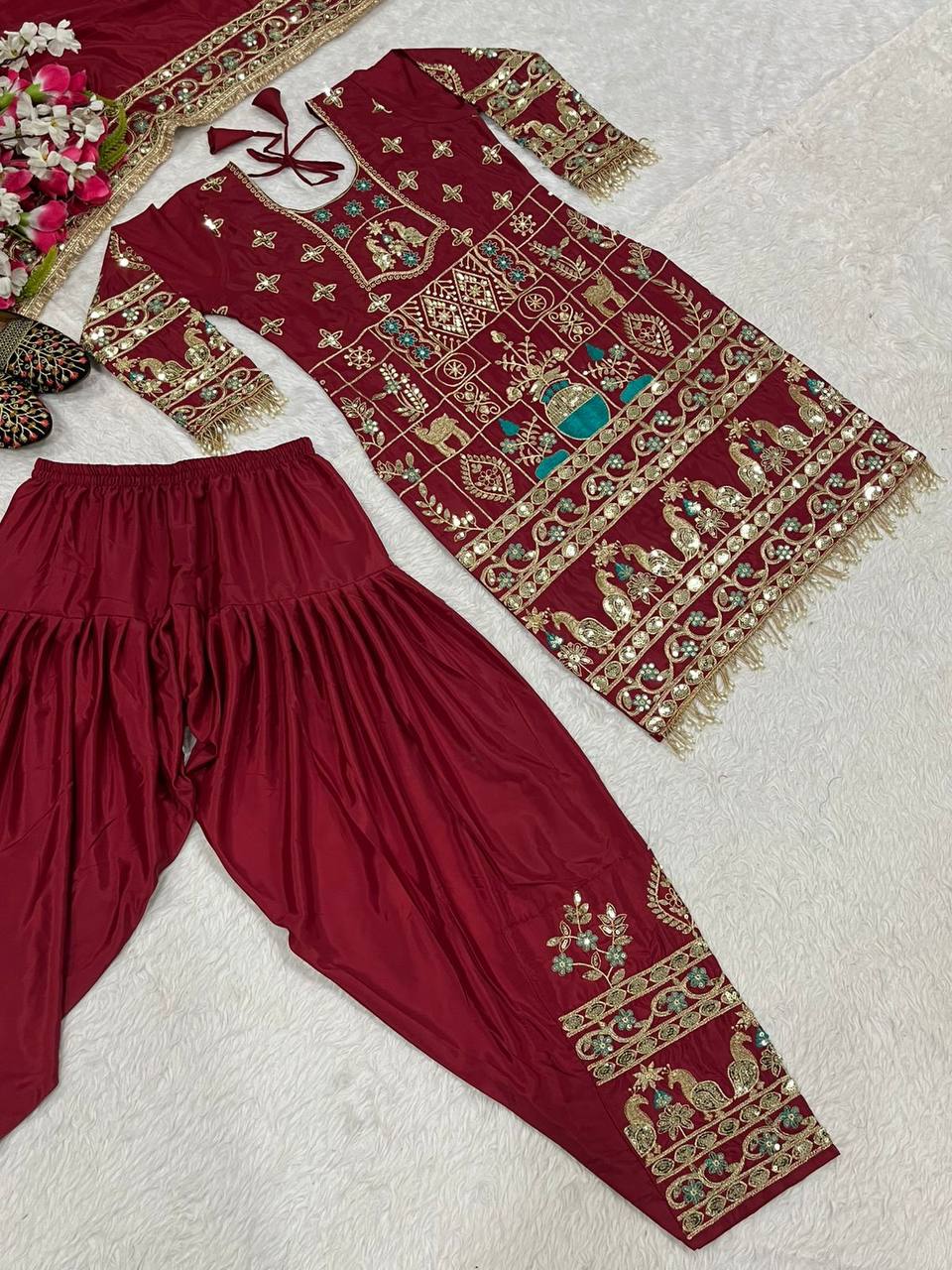 Sangeet Wear Maroon Color Natural Crepe Heavy Embroidery With 5mm Sequence Work Salwar Suit
