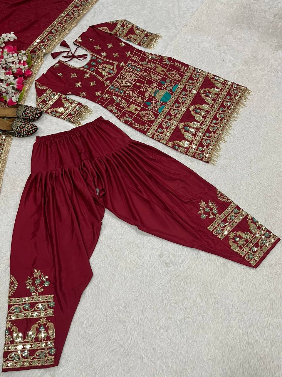 Sangeet Wear Maroon Color Natural Crepe Heavy Embroidery With 5mm Sequence Work Salwar Suit