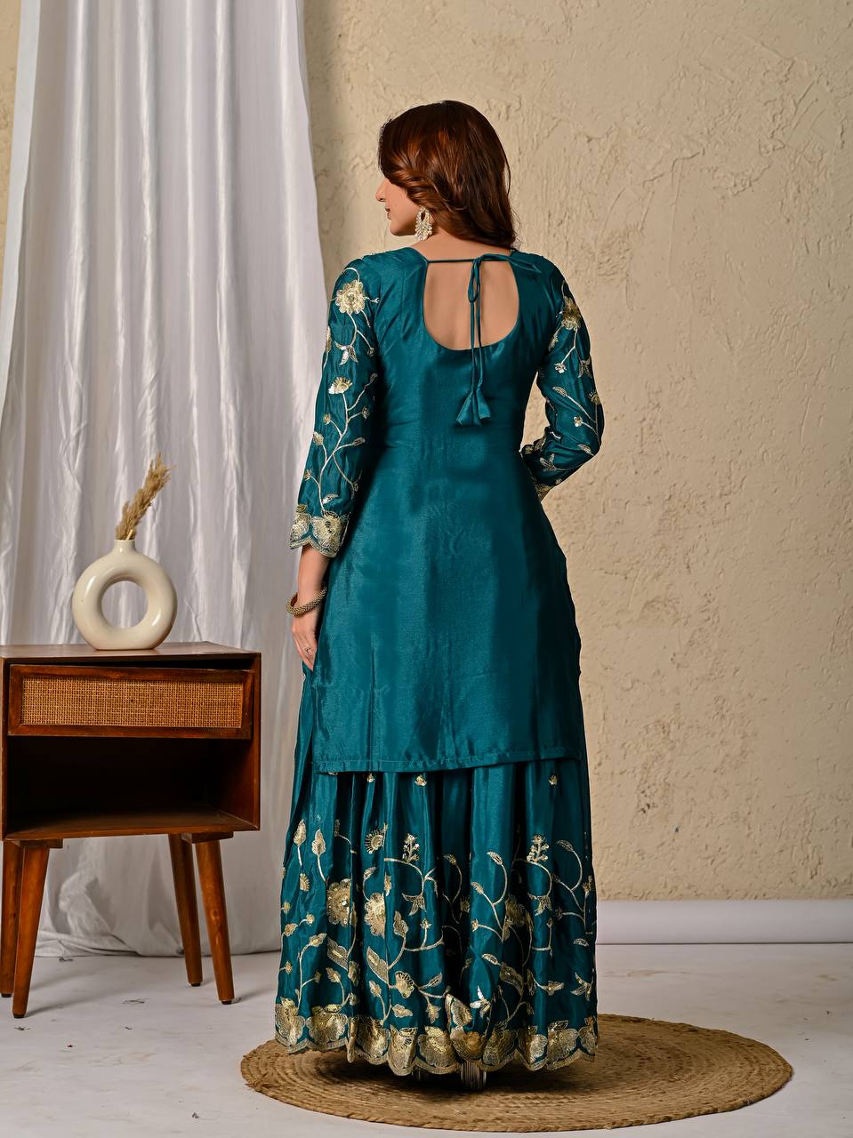 Delightful Green Color Heavy Chinon Silk Sequence Embroidered Top With Lehenga and Dupatta