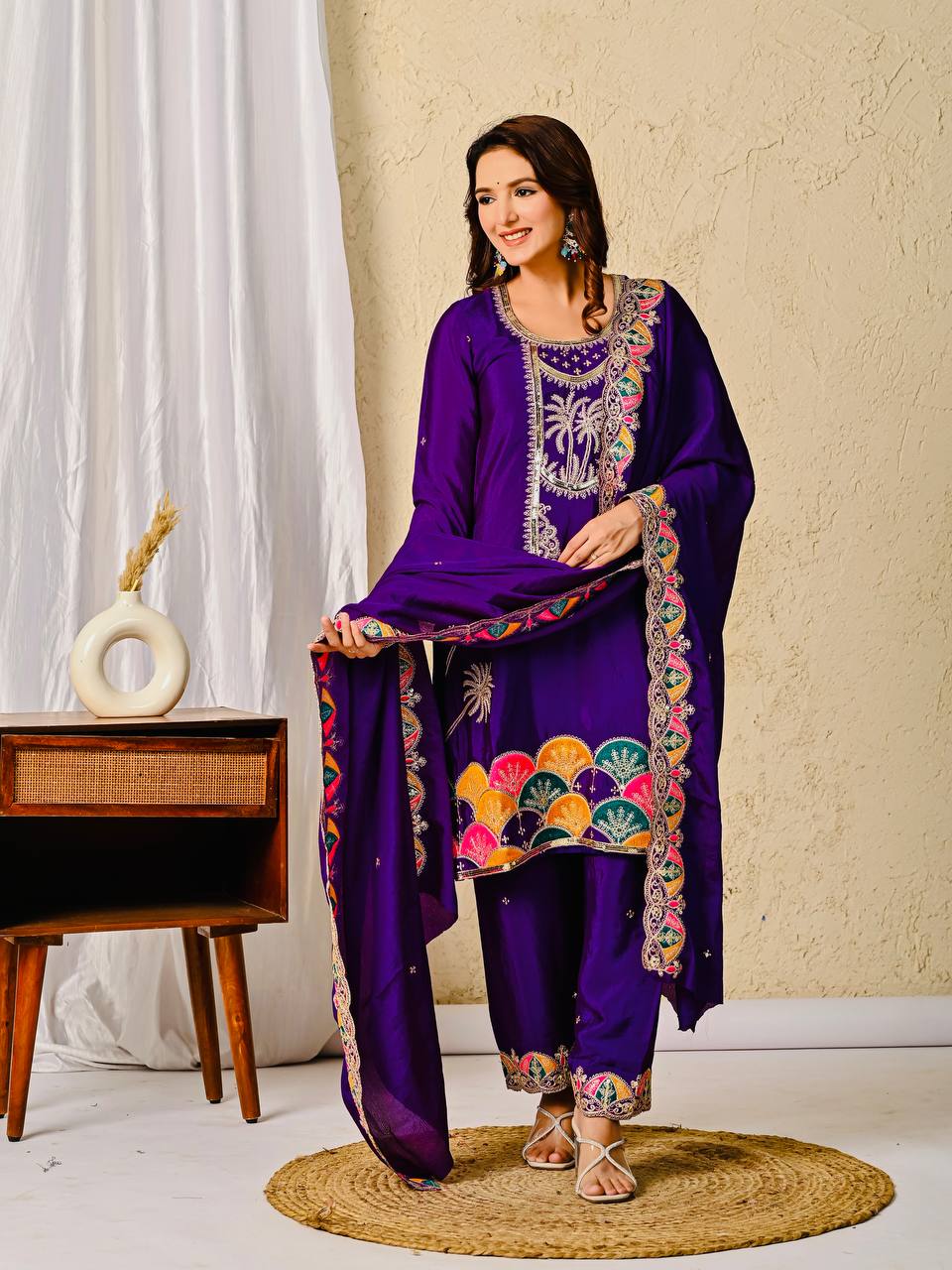 Stylish Purple Color Heavy Work Designer Salwar Suit