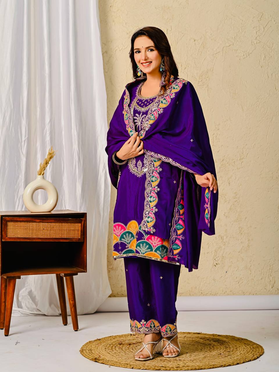 Stylish Purple Color Heavy Work Designer Salwar Suit