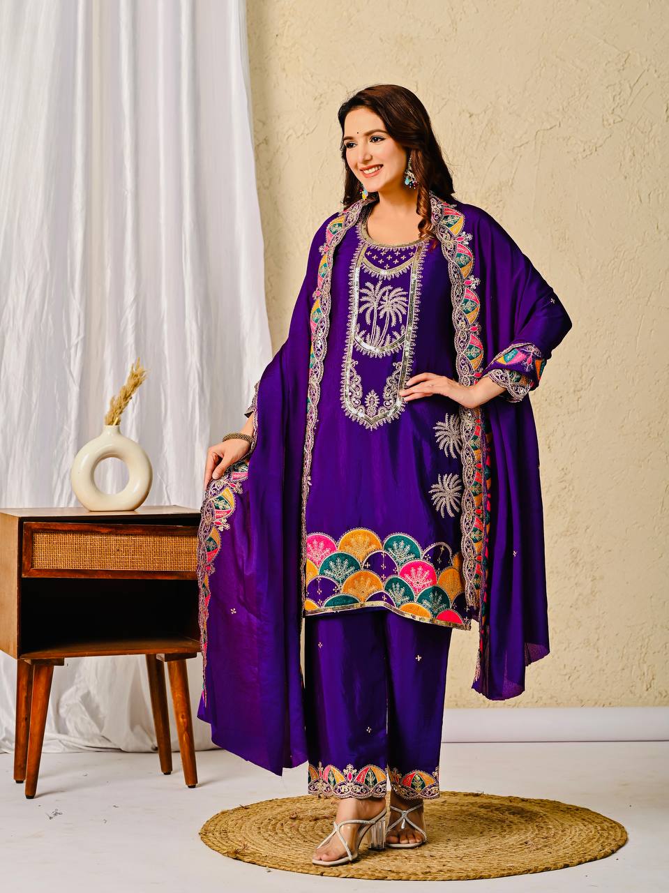 Stylish Purple Color Heavy Work Designer Salwar Suit