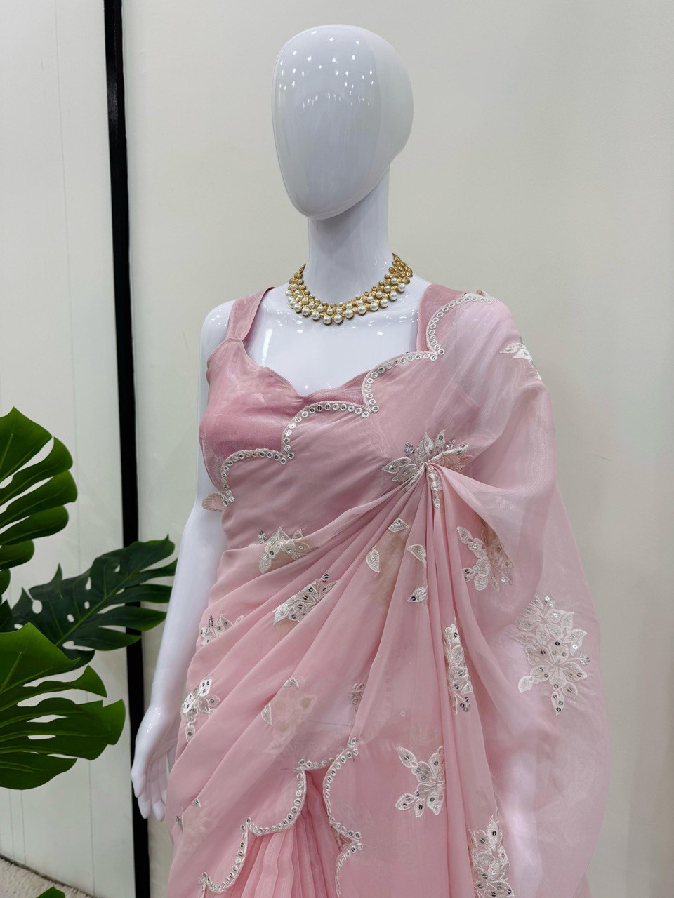 Fabulous Baby Pink Color Heavy Jimmy Chu And Thread With 9MM Sequence Work Saree