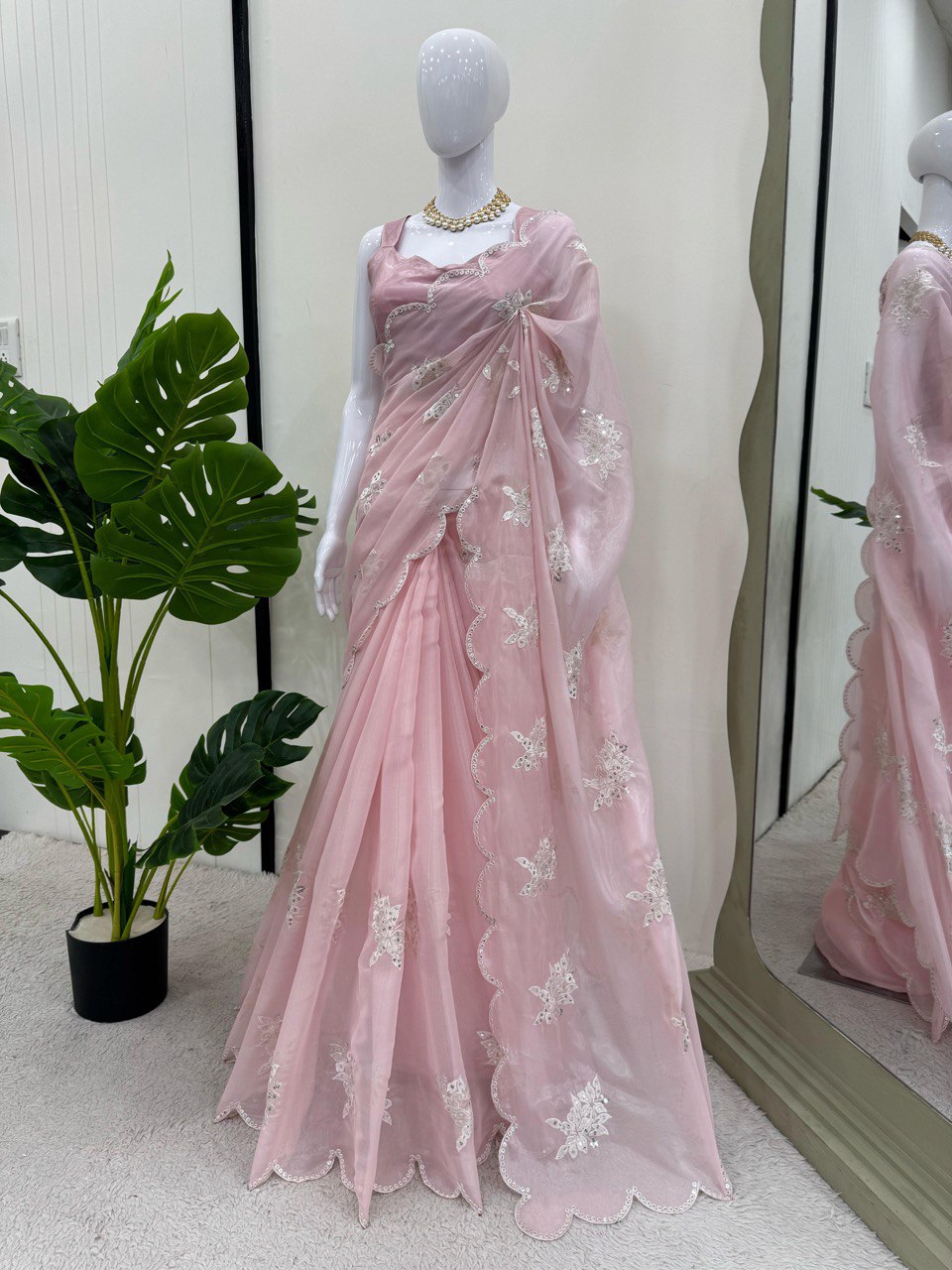 Fabulous Baby Pink Color Heavy Jimmy Chu And Thread With 9MM Sequence Work Saree