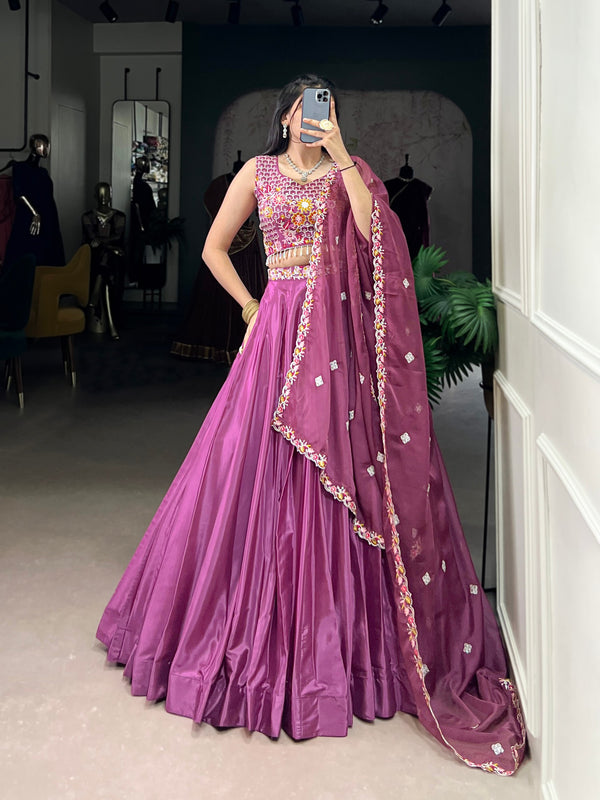 Sangeet Wear Dusty Pink Color Silk With Embroidery Lehenga Choli