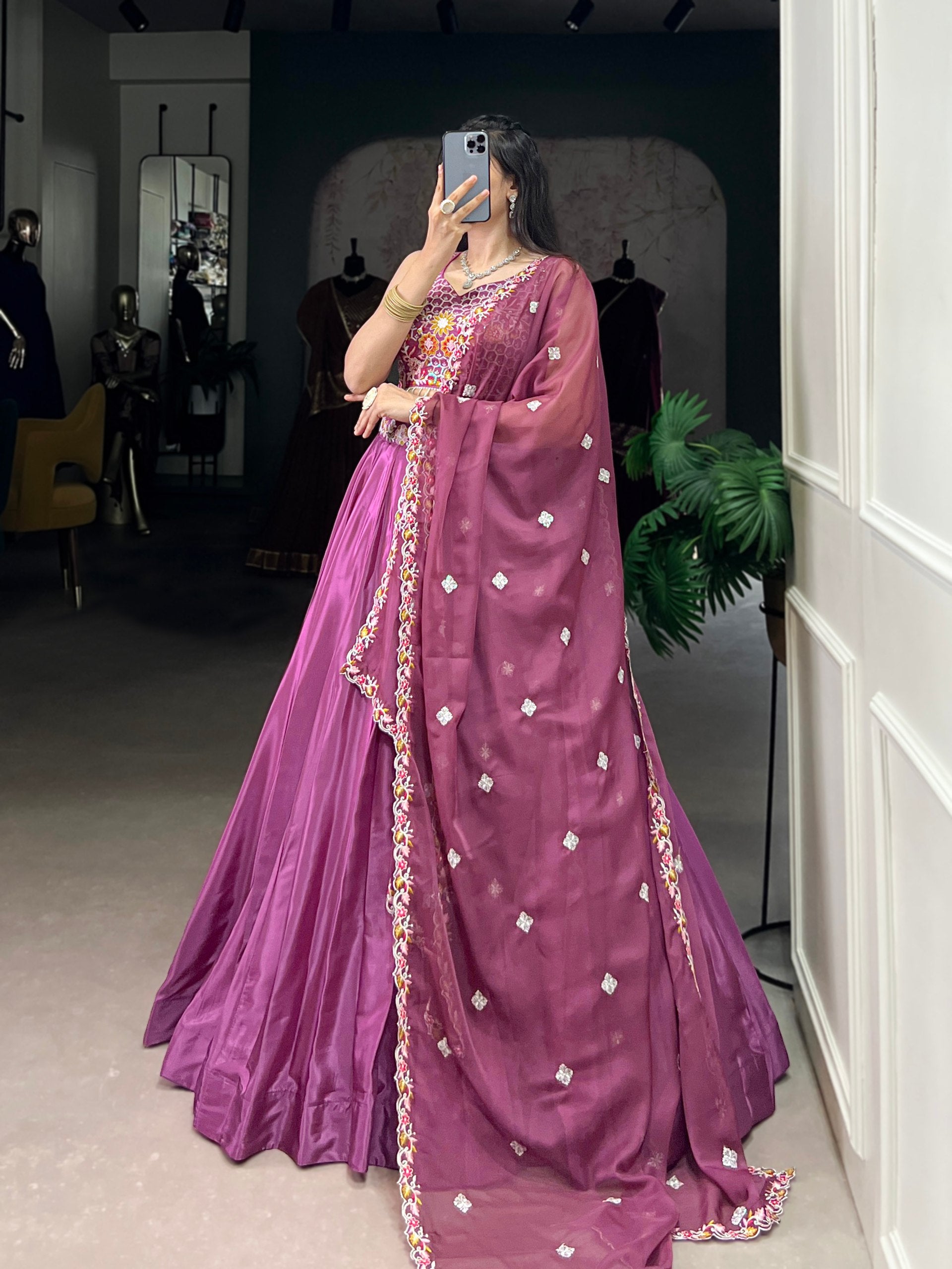 Sangeet Wear Dusty Pink Color Silk With Embroidery Lehenga Choli