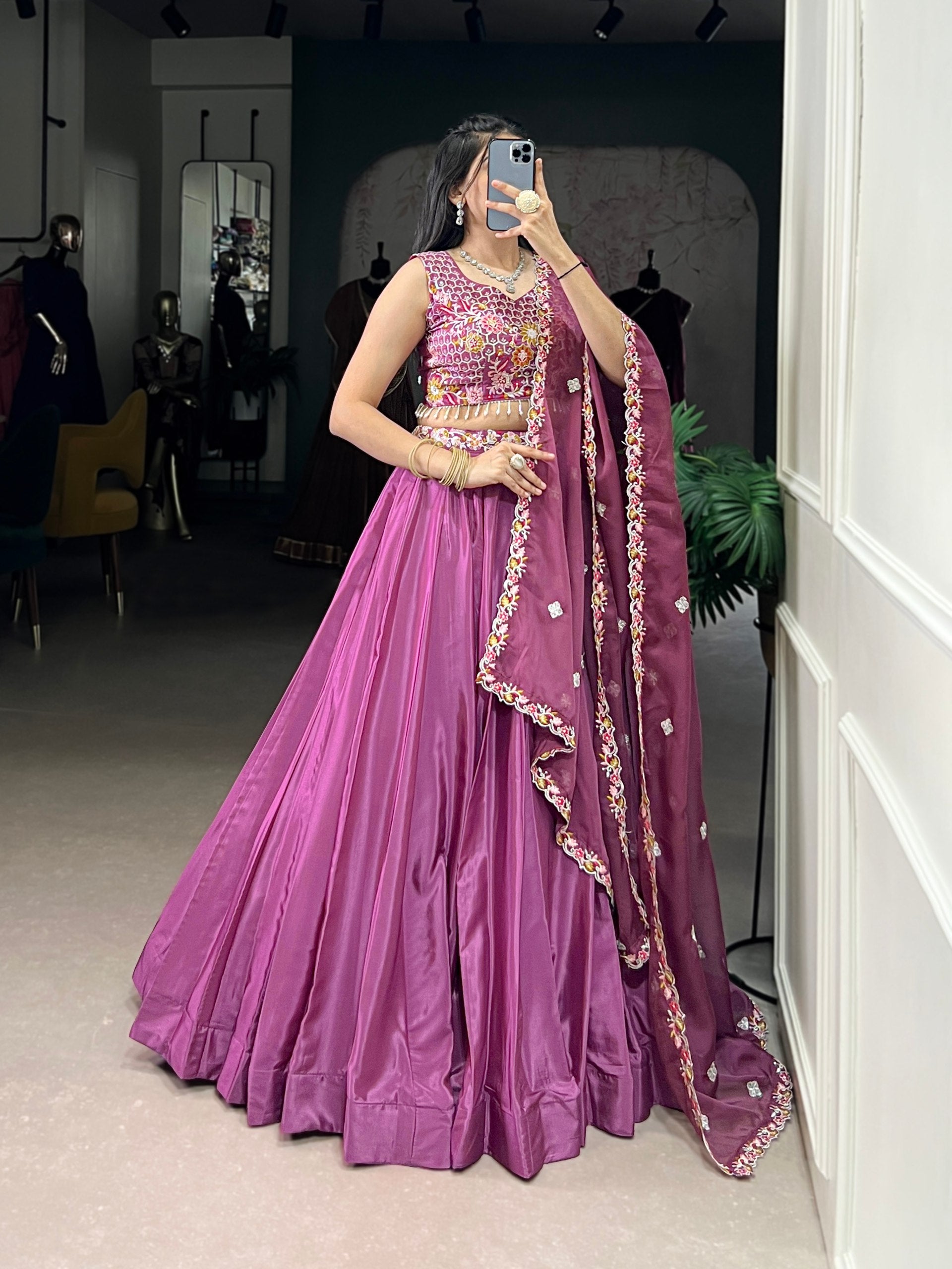 Sangeet Wear Dusty Pink Color Silk With Embroidery Lehenga Choli