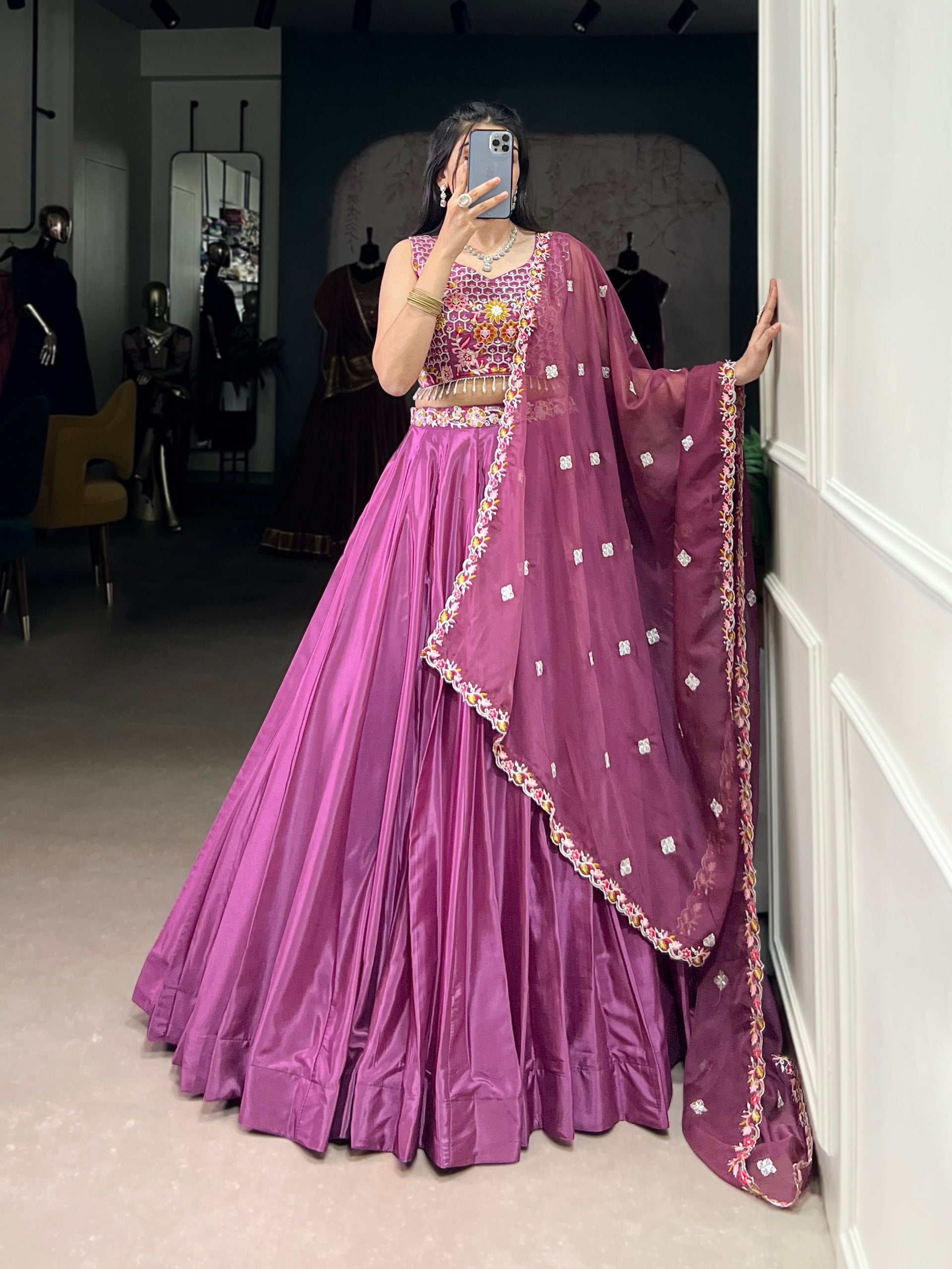 Sangeet Wear Dusty Pink Color Silk With Embroidery Lehenga Choli