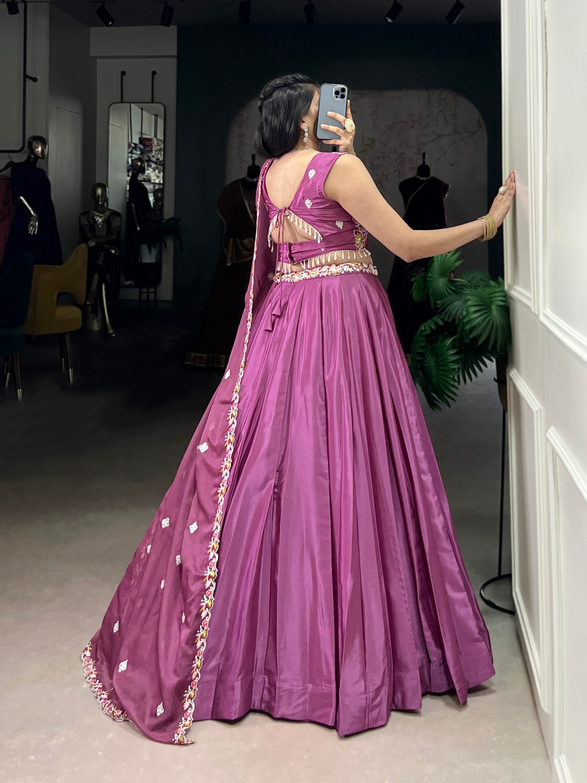 Sangeet Wear Dusty Pink Color Silk With Embroidery Lehenga Choli