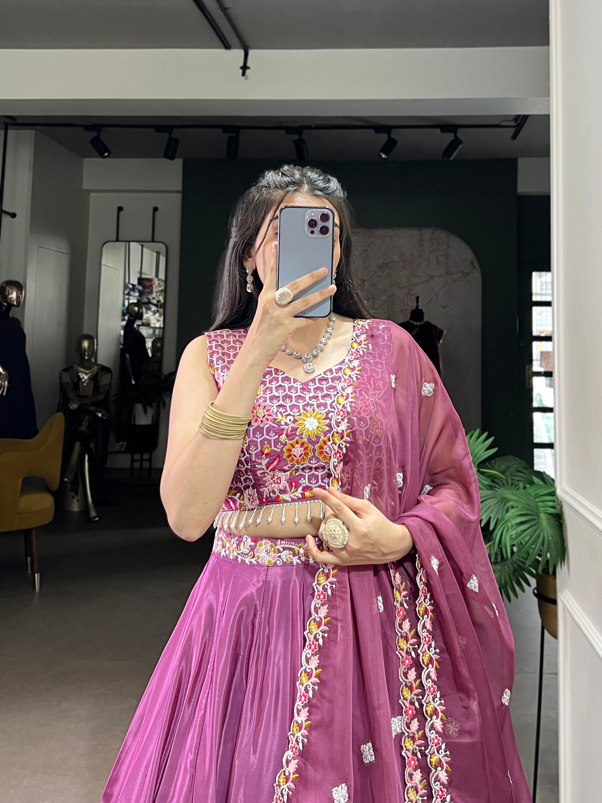 Sangeet Wear Dusty Pink Color Silk With Embroidery Lehenga Choli