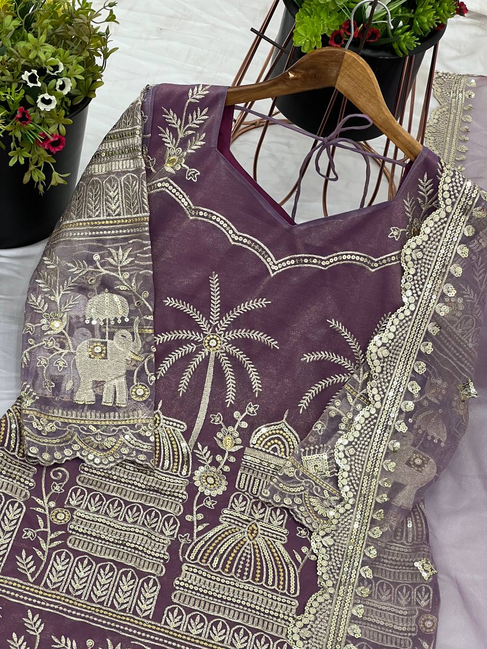 Embellished Lavender Color Twill Net With Heavy Embroidery Sequence Work Designer Palazzo Suit