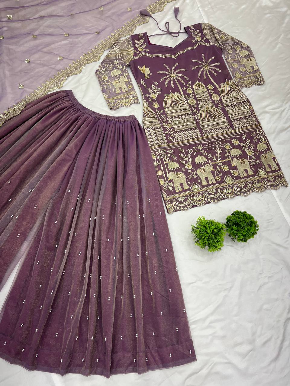 Embellished Lavender Color Twill Net With Heavy Embroidery Sequence Work Designer Palazzo Suit