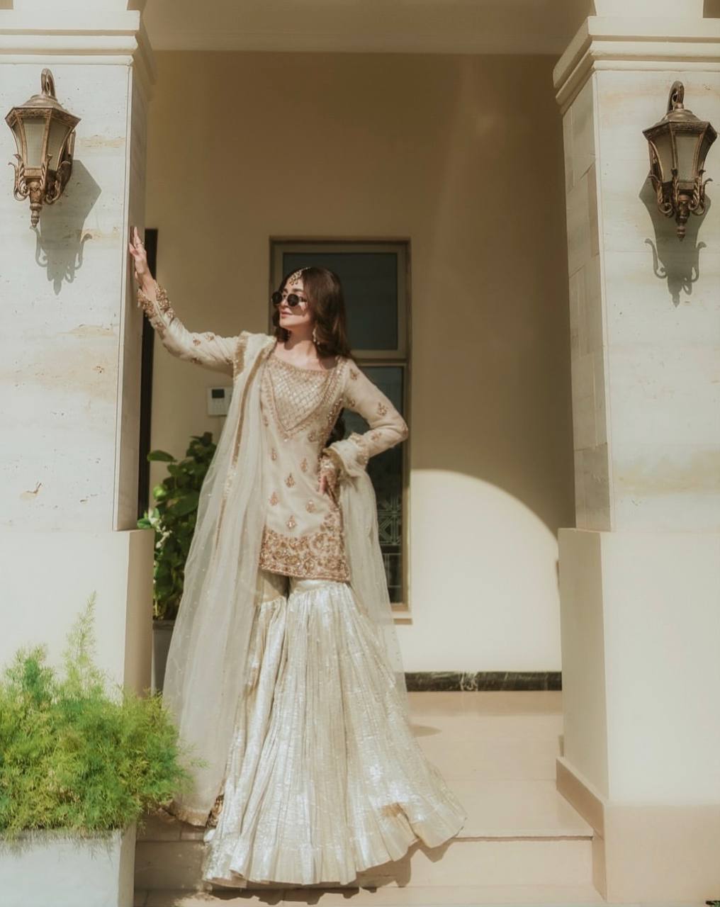 Elegant Off White Color Faux Georgette Sharara Set