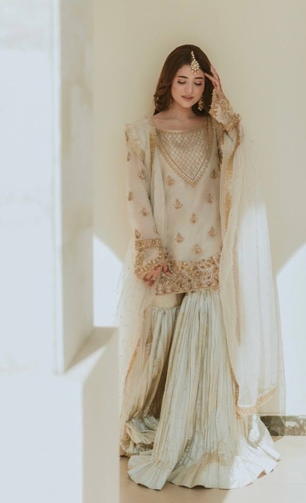 Elegant Off White Color Faux Georgette Sharara Set