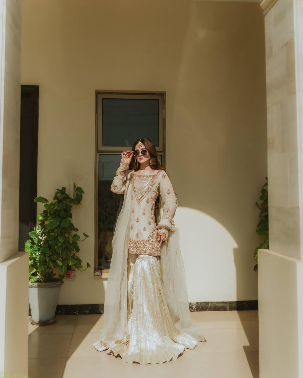 Elegant Off White Color Faux Georgette Sharara Set