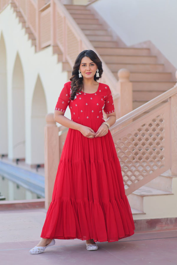 Wedding Wear Red Color Embroidered Designer Gown
