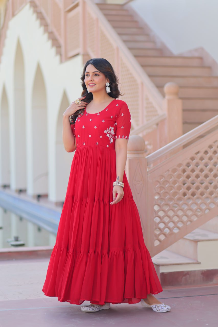 Wedding Wear Red Color Embroidered Designer Gown