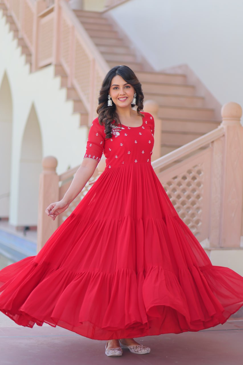 Wedding Wear Red Color Embroidered Designer Gown