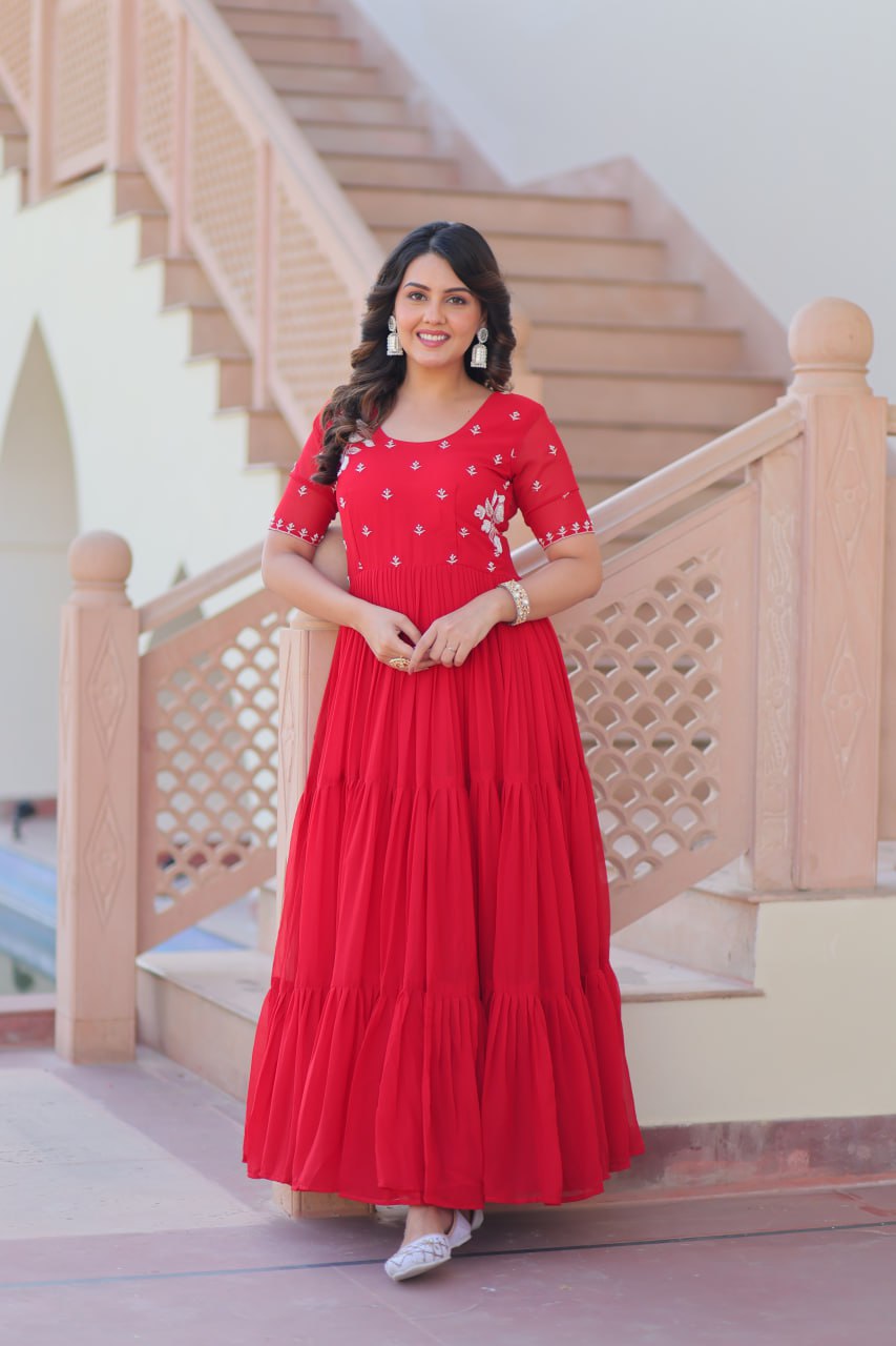 Wedding Wear Red Color Embroidered Designer Gown