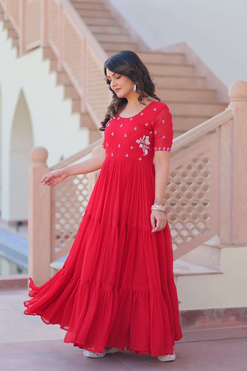 Wedding Wear Red Color Embroidered Designer Gown