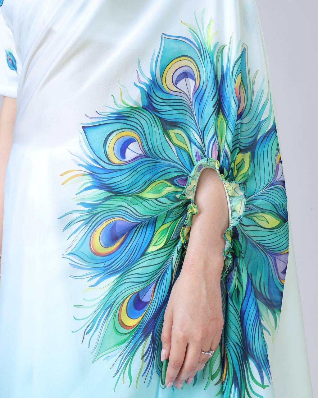 Trending Sky Color Japan Satin With Digital Print Work Hands-Free Ready To Wear Saree
