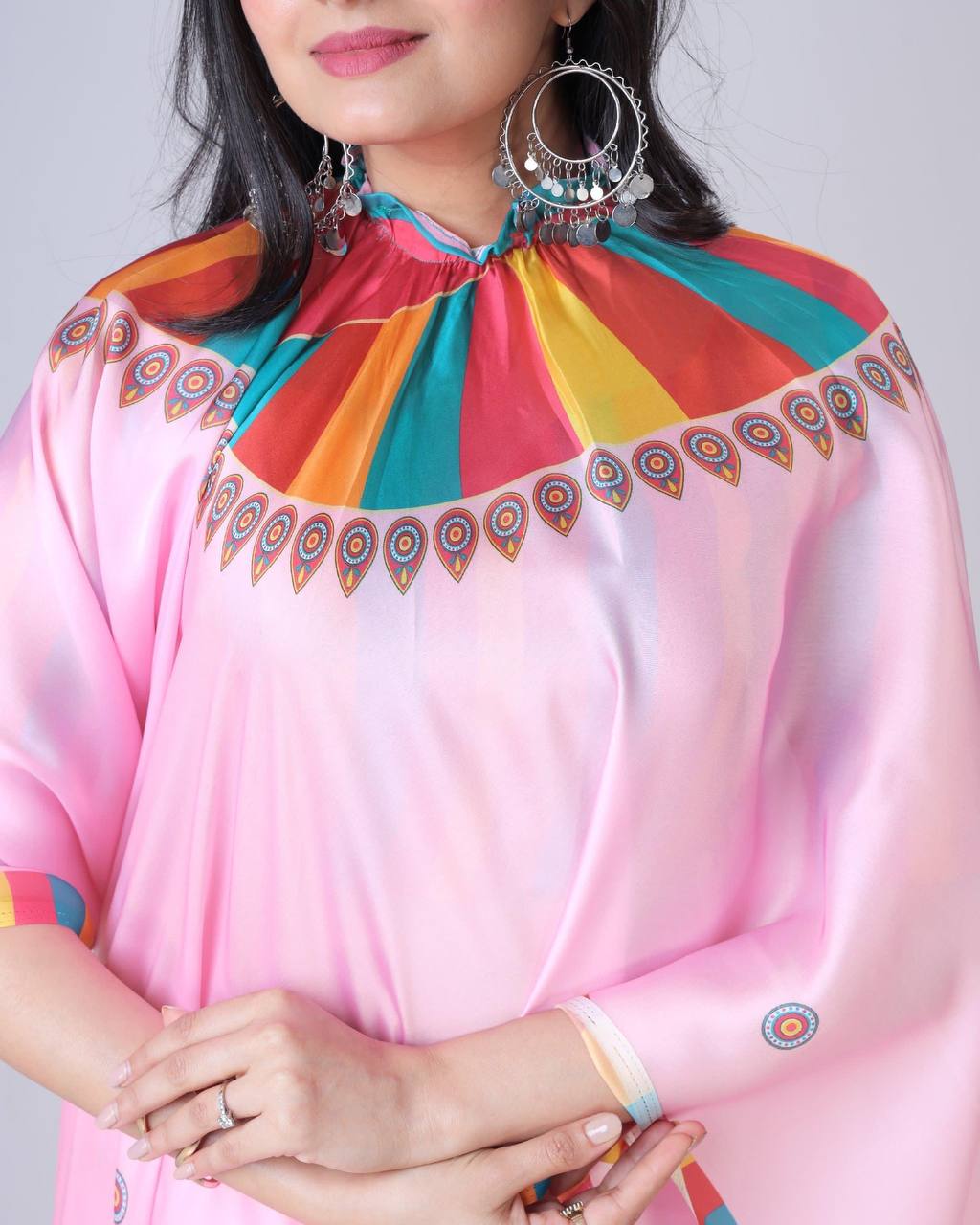 Trending Baby Pink Color Japan Satin With Digital Print Work Hands-Free Ready To Wear Saree