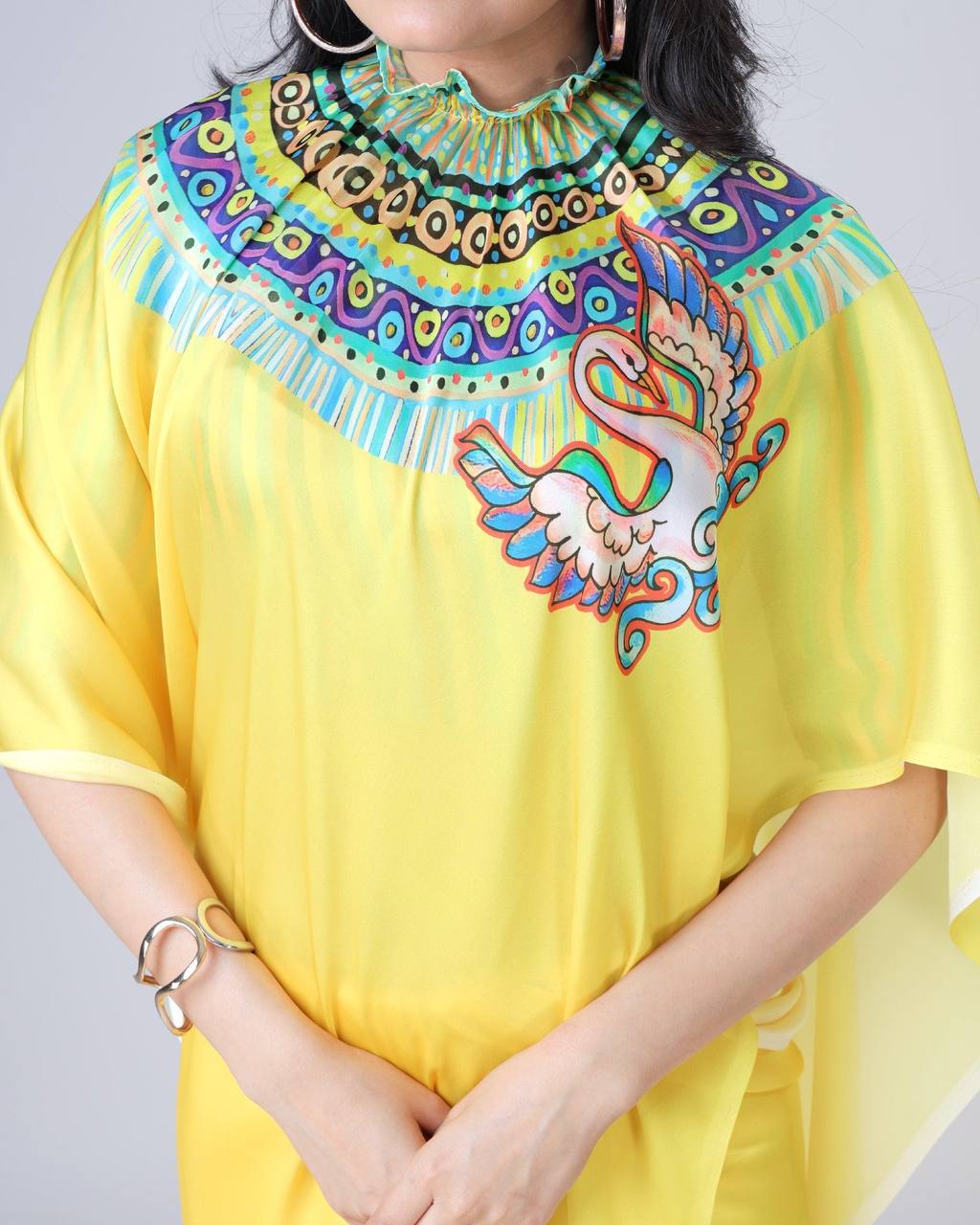 Trending Yellow Color Japan Satin With Digital Print Work Hands-Free Ready To Wear Saree
